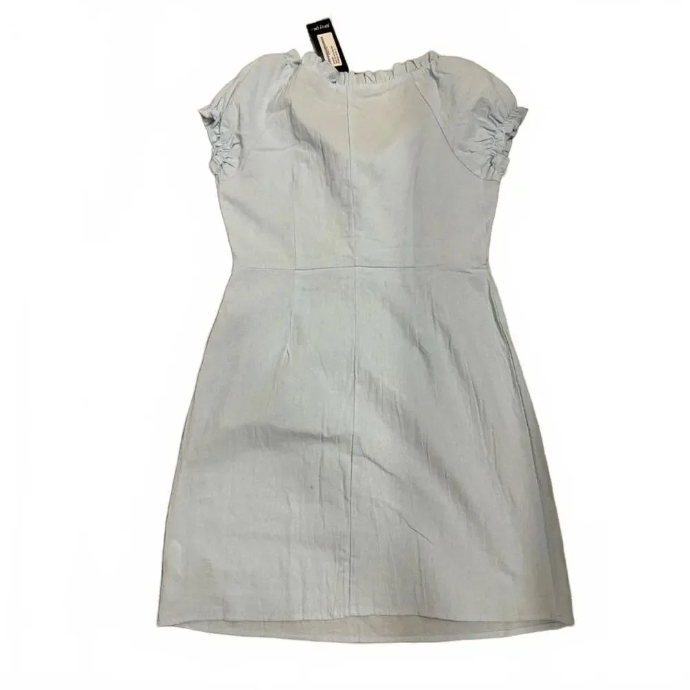{SOLD} NWT Nasty Gal Light Blue Linen Lace Up Mini Dress- Size 8 - Picture 4 of 9